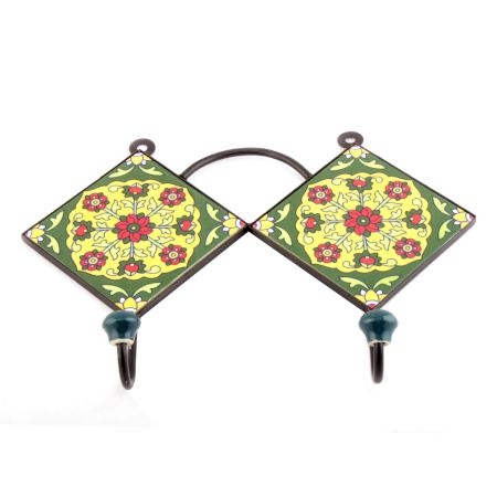 Forest Green And Red Ceramic Flower Tiles Hooks